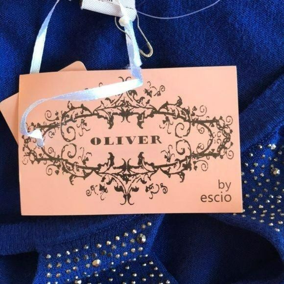 Oliver By Escio Royal Blue Jeweled Cutout Sweater Size Medium - Picture 7 of 8